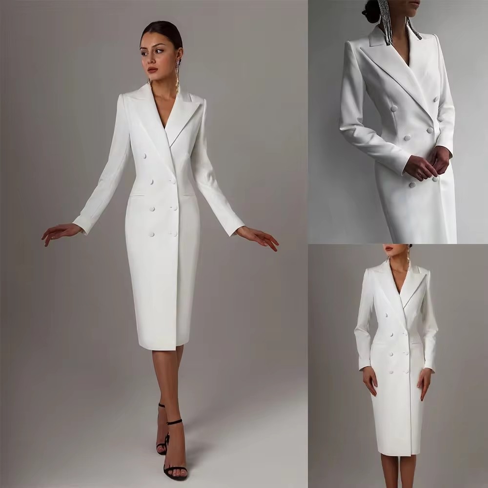 Men Formal Wear Wedding Guest - Осенние белые двубортные женские длинные пиджаки,