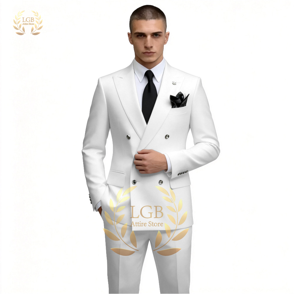 Men'S Formal Evening Wear - Мужской белый двубортный костюм-двойка: приталенный пиджак