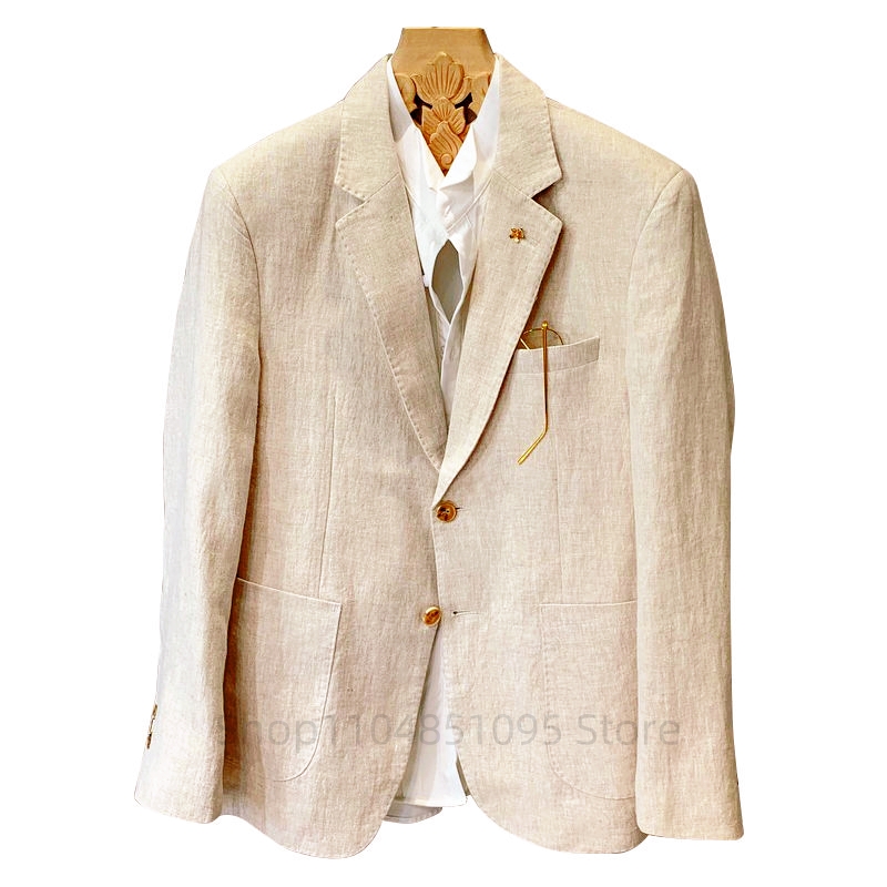 Men Formal Wear With Coat - Бежевые мужские льняные пиджаки и блейзеры: