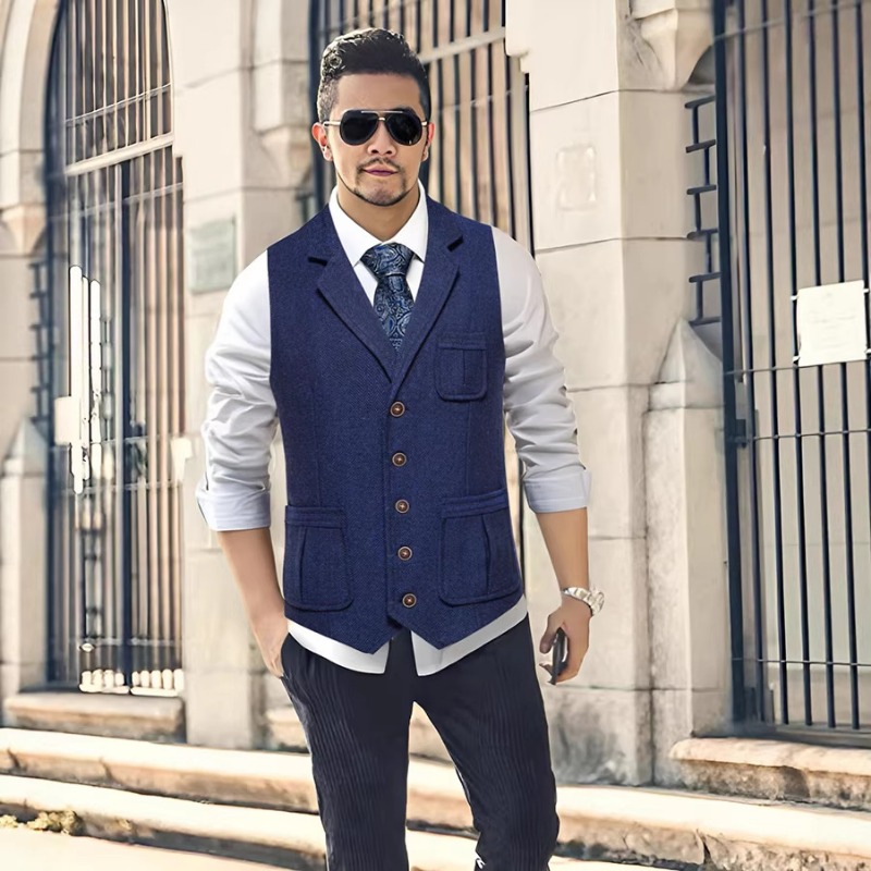 Men'S Vintage Formal Wear - Мужской твидовый жилет в елочку с