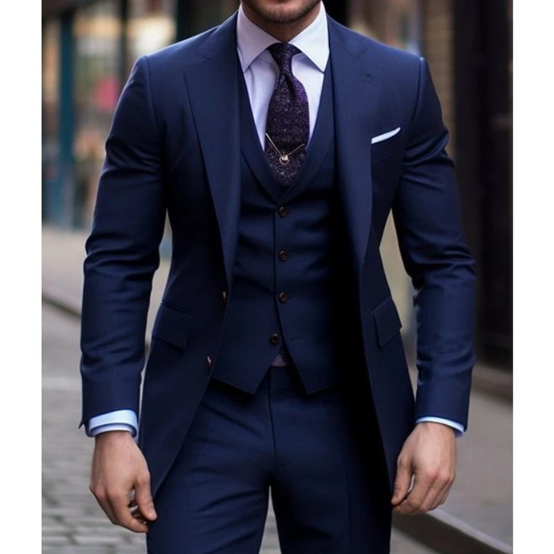 Men Formal Wear For Wedding - Темно-синий повседневный мужской костюм из 3