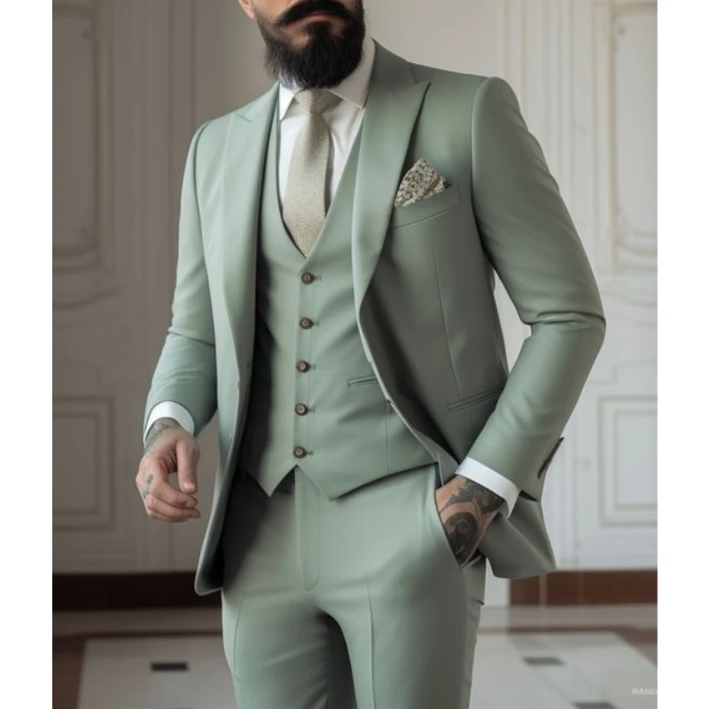 Men Formal Wear With Coat - Светло-зеленые костюмы Мужские костюмы 3-х предметная