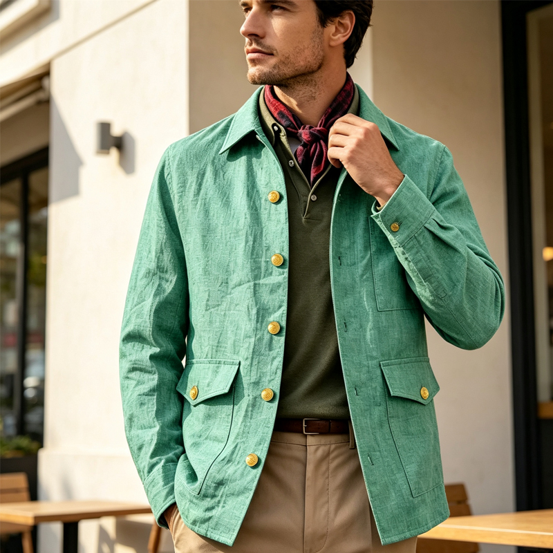 Men Formal Wear With Coat - Винтажная мужская льняная куртка с отложным